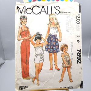 Vintage Sewing PATTERN McCalls 7892, Girls 1982 Jumpsuit and Skirt, Child Size